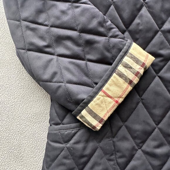 Burberry London Jacket Womens Medium Diamond Quilt Button Nova Check Lined Navy - Picture 3 of 8